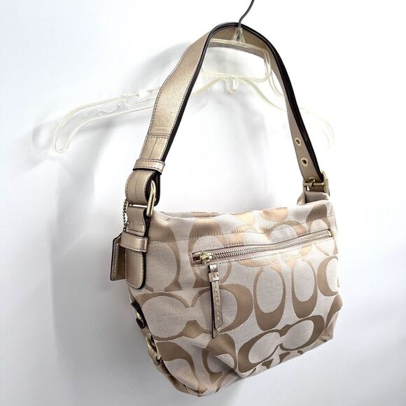 COACH Tan / Gold Signature C Hobo Bag Handbag Purse & Matching Wristlet - Picture 5 of 15